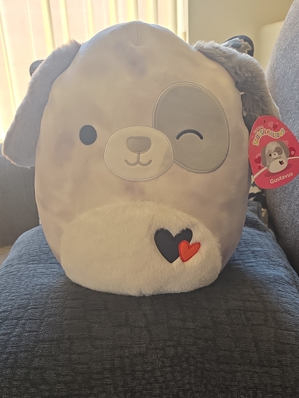 Squishmallows Gustavus Gray and Cream Puppy Plush with Heart Patch
